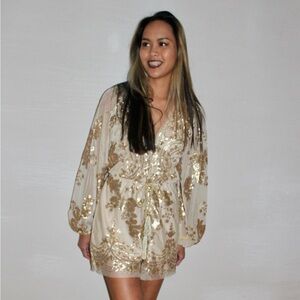 White Fox Boutique In Your Dreams gold romper XS